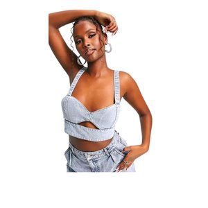 Large Denim Cut Out Corset Top Blue